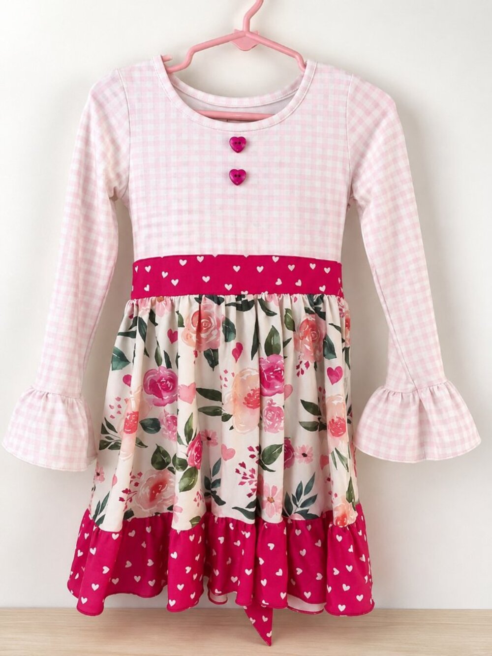 Cheeky Plum Girls Boutique Dress 3T Pink Floral Valentine Hearts Twirl